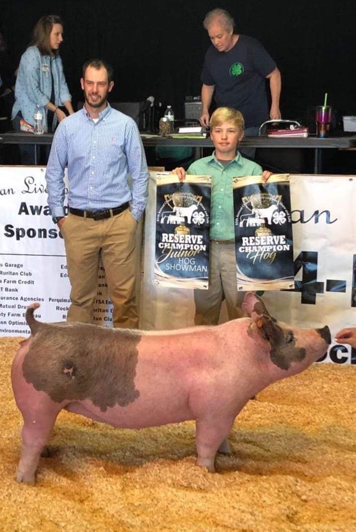 Brayden Pippins with the Reserve Champion at the 2019 Chowan, NC Livestock Show Land of